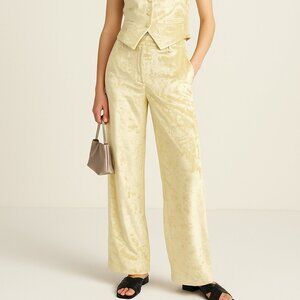 J. Crew Preppy Holiday Carolina Drapey Velvet Wide Leg Trouser Cream Yellow 8